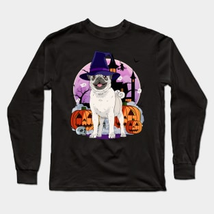 Pug Witch Halloween Pumpkin Ghost Long Sleeve T-Shirt